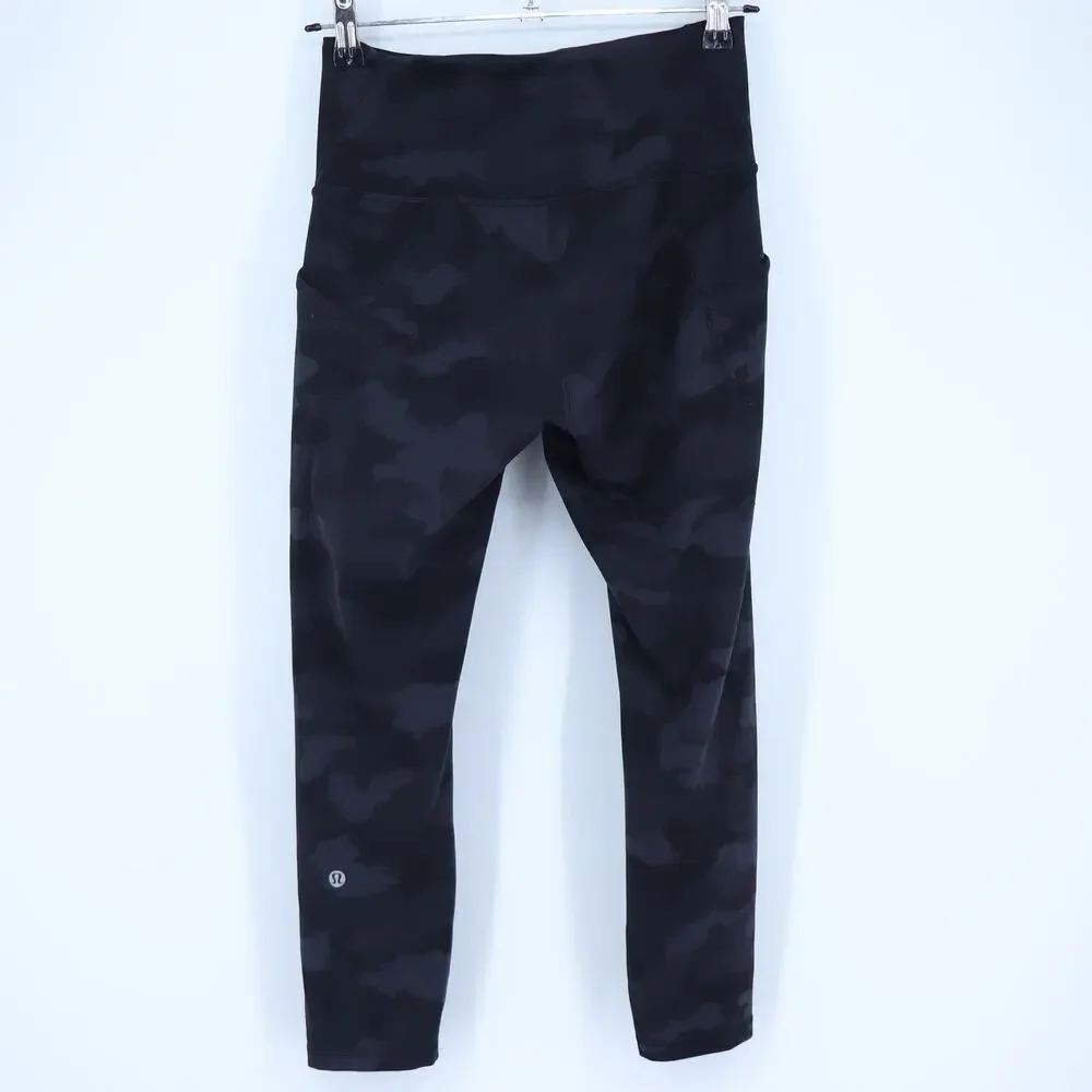 Lululemon Wunder Train Leggings Camo Deep Coal High Rise Crop Pockets Women's 8